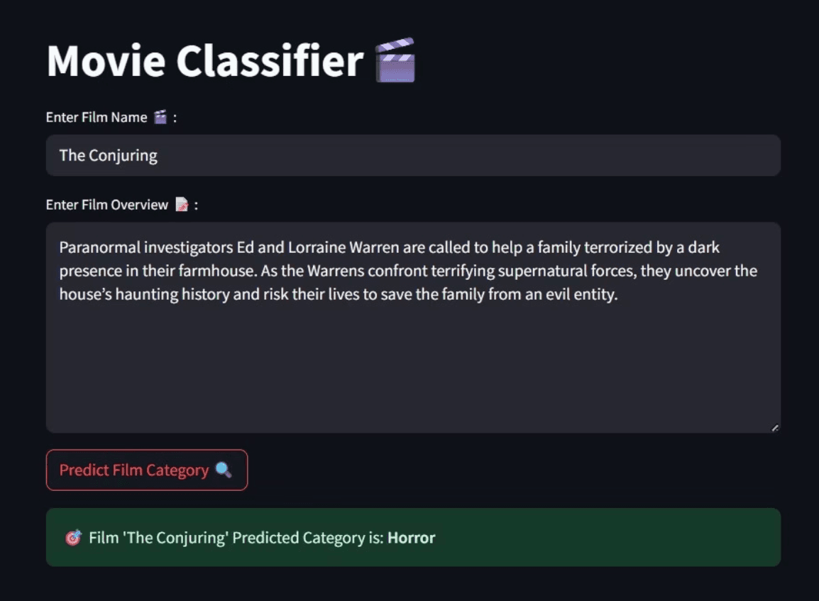 Movie genre classifier demo view